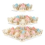 AMEITECH Cupcake Stand with Base, 3-Tier Square Acrylic Cupcake Display Stand Dessert Tower Pastry Stand Premium Cupcake Holder for Wedding Birthday Theme Party- Transparent