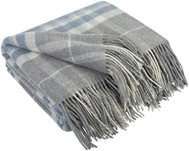 LYHome Plaid Cashmere con Lana Merinos - Coperta Invernale, Copriletto per Letto Divano, Singolo Matrimoniale Mezza Stagione, Coperte Pura Morbida 140 x 200 cm, Grigio - Blu Tenue - Bianco Tartan