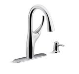 KOHLER Mazz Pull-Down Sprayer Kitchen Faucet, with Multi-Function Spray Head Featuring Sweep Spray and Docking Spray Head Technology, with soap/Lotion Dispenser, Chrome Finish (Silver)