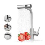 Waterfall Kitchen Taps with Pull Out Spray, Stainless Steel Kitchen Sink Taps, 3 Function Kitchen Mixer Tap with Pull Down Sprayer, 360°Swivel Single Lever Kitchen Faucet for Bar or Kitchen（G1/2 UK