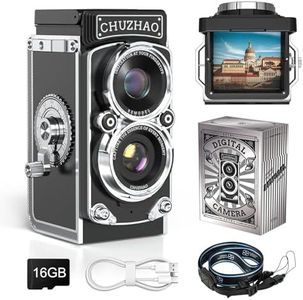 Digital Retro Mini Camera with 16GB Card, Vintage Camera 12MP Autofocus, 1080P Video, Portable TLR Twin-Lens, Dual Filters, for Blogging/Travel/Beginner (with Manual and Neck Strap)