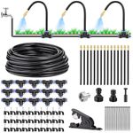 Automatic Drip Irrigation Kit 50FT - DIY Garden Watering System with 15Pcs 360°Adjustable Bendable Brass Mist Nozzles, Faucet Adapter, Hose & Cutters for Greenhouse Yard Cooling Humidifying