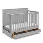 Graco Hadley 4-in-1 Convertible Crib with Drawer,Pebble Gray,Easily Converts to Toddler Bed Day Bed or Full Bed,Three Position Adjustable Height Mattress,Some Assembly Required (Mattress Not Included)