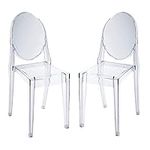 Plata Import Ghost Armless Chair,Philippe Starck Style, Modern Clear Polycarbonate Dining Chair, Transparent Chair (Set of 2)