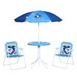 Outsunny Kids Outdoor Bistro Table and Chair Set, Folding Garden Furniture w/Shark Design, Removable, Adjustable Sun Umbrella, Ages 3-6 Years - Blue