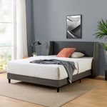 Zinus Evelyn Double Bed frame - Bed 135x190 cm - 25cm Height - Upholstered Bed frame with Wide Wingback Headboard - Dark Grey