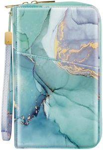 Simikol Family Passport Holder Wallet RFID Blocking Document Organizer PU Leather Mulit-purpose Travel Wallet Credit Cards Case for Women Men, Green Marble