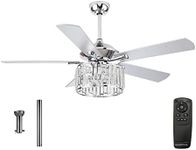 Parrot Uncle Ceiling Fans with Lights and Remote 52 Inch Ceiling Fan with Light for Bedroom Crystal Chandelier Outdoor Ceiling Fans for Patios Covered, Silver