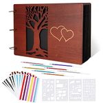 Giiffu Wooden DIY Scrapbook Album 100 Pages, Refillable Guest Book Scrap Book Memory Photo Book Scrapbooking Supplies Kits for Wedding, Anniversary, Birthday, Christmas (Family Tree Photo Album)