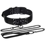 Auidy_6TXD PU Leather Punk Choker, Sexy Goth Choker Belts Harness with Leash, Adjustable Black Collar with with Pulling Chain