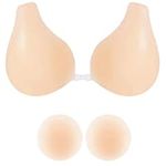 Kiscorpse Women's Adhesive Invisible Strapless Bra, Silicone Backless Push Up Sticky Bra Sticky Reusable Stick On Nipple Covers Bra for A/B/C/D Cup (L(C/D))