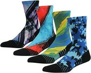 HUSO Cycling Socks, Men's Women's Cool Crazy Crew Socks Mid Calf Novelty Outdoor Gym Mountain Bike Socks 4 Pairs (Multicolor, L/XL)