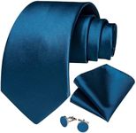 DiBanGu Men's Tie Set Solid Color Necktie and Pocket Square Cufflinks Formal Wedding Business, aqua 8305, One Size