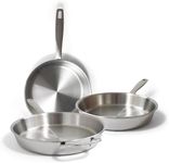 Alva Maestro 3-Piece 5-Ply Stainless Steel Frying Pan Collection Even-Heat Distribution, PFAS/PTFE-Free Non-Toxic Skillet, Induction & Oven Safe Chef-Quality Cookware, Lifetime Performance, Easy Clean