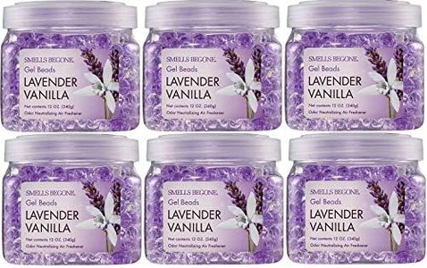 SMELLS BEGONE Odor Eliminator Gel Beads - Air Freshener - Eliminates Odor in Bathrooms, Cars, Boats, RVs & Pet Areas - Made with Essential Oils - Lavender Vanilla Scent - 12 Ounce - 6 Pack