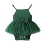 OPAWO Baby Girl Tulle Romper Dress, Newborn Infant Spaghetti Strap Dresses, Ribbed Tutu Skirt Princess Party Dress 0-18 Month(Green,3-6Months)