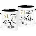 WOSIWULA 51 Year Anniversary Coffee Mugs Set of 2, 51 Years of Being Mr Right/Mrs Always Right, 51th Wedding Anniversary Decorations Gifts Presents Cups for Couple Parents Grandparents, 11oz