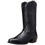 ANUFER Men's Stylish Embroidered Cowboy Boots Western Heel Pointed Toe Slip-On Mid Calf Boots Black SN071164 UK9.5