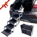 Maxpama Dog Car Ramp for Large Dog, Aluminum Foldable Pet Step Stairs with Nonslip Surface for High Beds Trucks Cars and SUV Pet Ladder Support 150Lbs (Aluminum, 5 steps bones)