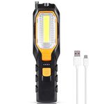 Inspection Lamp USB Torch COB LED Rechargeable Work Lights 2800mAh Portable Flashlight with Magnetic Base, 90° Rotation Camping Light Emergency Inspection Light with Hanging Hook, Orange