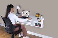 INVISIBLE BED Wall Mounted Folding Table With Shelf And Storage Study Table/Home Office/Work From Home Laptop Table (120 X 58X 36 Cm, Engineered Wood, Glossy White & Wool White)