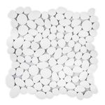 Diflart White Pebble Backsplash Tile Polished for Kitchen Shower Floor Wall Tiles Pack of 5 Sheets