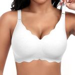 Cavotor Non Wired Jelly Bras for Women Seamless Support Wireless Bra for Large Breasts Comfort Soft Bras Ladies T Shirt Bralettes with Extra Extender (White,2XL)