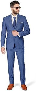 Slim Fit Men Suit Micro Textured Weave 2 Button Notch Collar AZAR 11812 (48 Long 40/41 Waist 34 Length, Slate Gray)