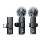 pTron KWM-1 Omnidirectional Type C Wireless Microphone w/DSP Noise Cancellation, Plug & Play, 25m Wireless Range, Lapel Wireless Collar Mic for Video Recording, Supports Type C Android, iPhone(Black)