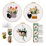 3pcs Embroidery Kit for Beginners DIY Adult Beginner Embroidery Kits with Cat Pattern 1 Embroidery Hoops Needles Threads and Instructions