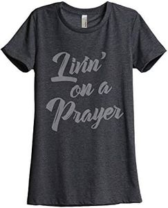 Thread Tank Living On A Prayer Women's Relaxed T-Shirt Tee Charcoal Grey Small