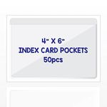 Clear Adhesive 4" x 6" Index Card Pockets with Top Open for Loading, 50 Pack, Plastic Labels Holders for Storage Bins and Library Card, Organizing and Protecting Your Index Cards or Photos