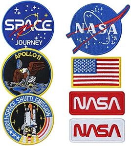 7pcs NASA Patch, Iron On Patches Space Badge Sew On Space Shuttle Embroidered and US Flag Patches for Jackets Backpacks Caps Hats Bags Clothing