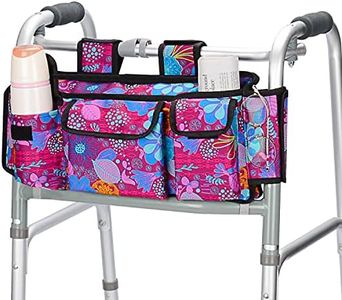 supregear Walker Bag, Folding Walker Basket Organizer Pouch Tote with Multiple Pockets and Zippered Compartment for Walker Rollator Scooters Wheelchair, Hook & Loop Design Storage Bag (Purple Floral)