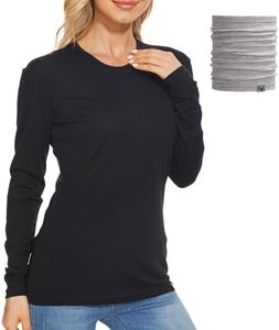 Merino Wool Base Layer Women 100% Merino Wool Long Sleeve Thermal Shirts for Women for Skiing Hiking, Black Top 165, Medium