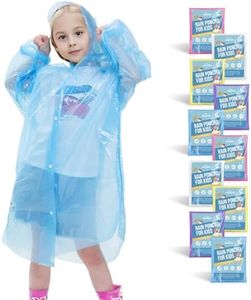 BREENHILL Disposable Kids Rain Ponchos(10 Pack),Individually Wrapped, Colourful Clear Plastic Raincoats,Thick Emergency Raincoats