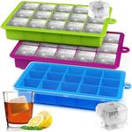 Silicone Ice Cube Trays with Lid,3 Pack Square Ice Cube Moulds Maker Set,Large Ice Molds Silicone for Freezer Containers,Prefect for Cocktail,Whiskey,Easy Release & BPA Free (Blue/Green/Purple)