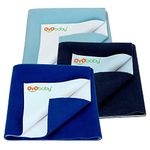 OYO BABY Anti-Piling Fleece Extra Absorbent Instant Dry Sheet for Baby, Baby Bed Protector, Waterproof Sheet, Small Size 50x70cm, Pack of 3, Royal Blue, Sea Blue & Dark Sea Blue