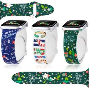 Christmas Band Compatible Apple Watch Strap Women 3 Packs 38mm/40mm/41mm,Blingbrione Soft Silicone Santa Snowflake Snowman elk Printed Wristband Strap for iphone Watch Series 9 8 7 6 5 4 3 2 1 SE Girl