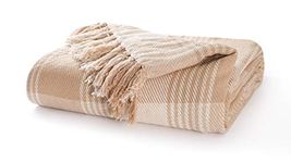 EHC Premium Reversible 100% Cotton Large 225 x 250 cm Tartan Throws for Sofa, Bedspread, Beige