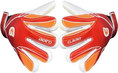 Clbort Soccer Goalie Gloves Youth Kids, Goalkeeper Gloves with Super Grip Palms, Anti-Slip Soccer Gloves, Double Wrist Protection (Red, 5)
