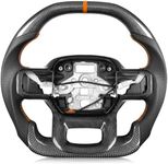 TESFEEL Steering Wheel for F150 Raptor 2021-2024 Real Carbon Fiber Double-D Design Orange Stripe&Stitching with Heated Nappa Preforated Leather Grip Compatible with Raptor with Paddle Shifter Models