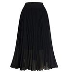 TEERFU Women's Casual High Waist A Line Pleated Midi Swing Skirt Stretch Waist Black XL