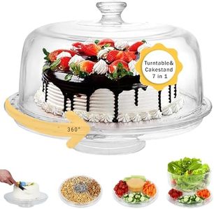 7 in 1 Rotating Multifunctional Acrylic Cake Stand with Lid & Cake Turntable for Decorating (12") - Turntable Decorating Kit Serving Salad Bowl/Veggie Platter/Punch Bowl/Desert Platter - BPA Free