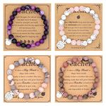 4PCS Beaded Bracelets For Women, Teacher Gifts, Personalized Teacher Appreciation Gift Beaded Bracelets, Natural Stone Beaded Bracelets For Teacher Gifts, Graduation Gifts, Valentine Gifts, Retirement Gifts For Women(4 Styles)