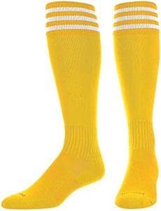 TCK Elite Finale 3 Stripe Soccer Socks (Gold/White, Medium)