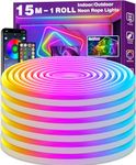 AILBTON 15m Led Neon Rope Lights,Flexible Led Rope Lights,Control with App/Remote,Multiple Modes,IP65 Outdoor RGB Neon Lights Waterproof,Music Sync Gaming Led Neon Strip Lights for Bedroom Indoor