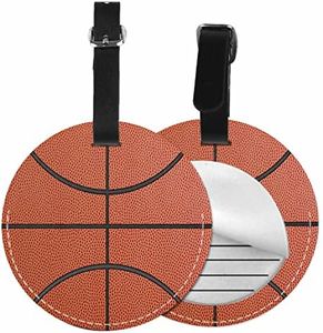 TKS MITLAN 1 Pcs Luggage Tag Basketball Line Privacy Cover ID Label Address Card for Travel Bag Suitcase Ball Game Sports Orange Black Leather Luggage Tag for Women Men Girls Travel(Round)