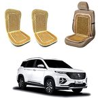 Oshotto Car Wooden Bead Seat Cushion with Velvet Border Compatible with MG Hector Plus - (Beige) Set of 2