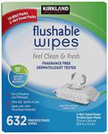 Genuine Kirkland Moist Flushable 632 Wipes Includes 2 Travel Packs